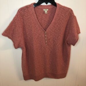L.L. Bean Women's V-Neck Short Sleeve Sweater in Dusty Rose